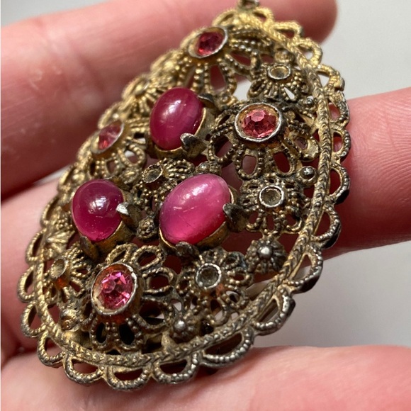 Lovely Art Deco Vintage 1920s - 1930s Filigree Dress Scarf Clip Rhinestones - Picture 2 of 9